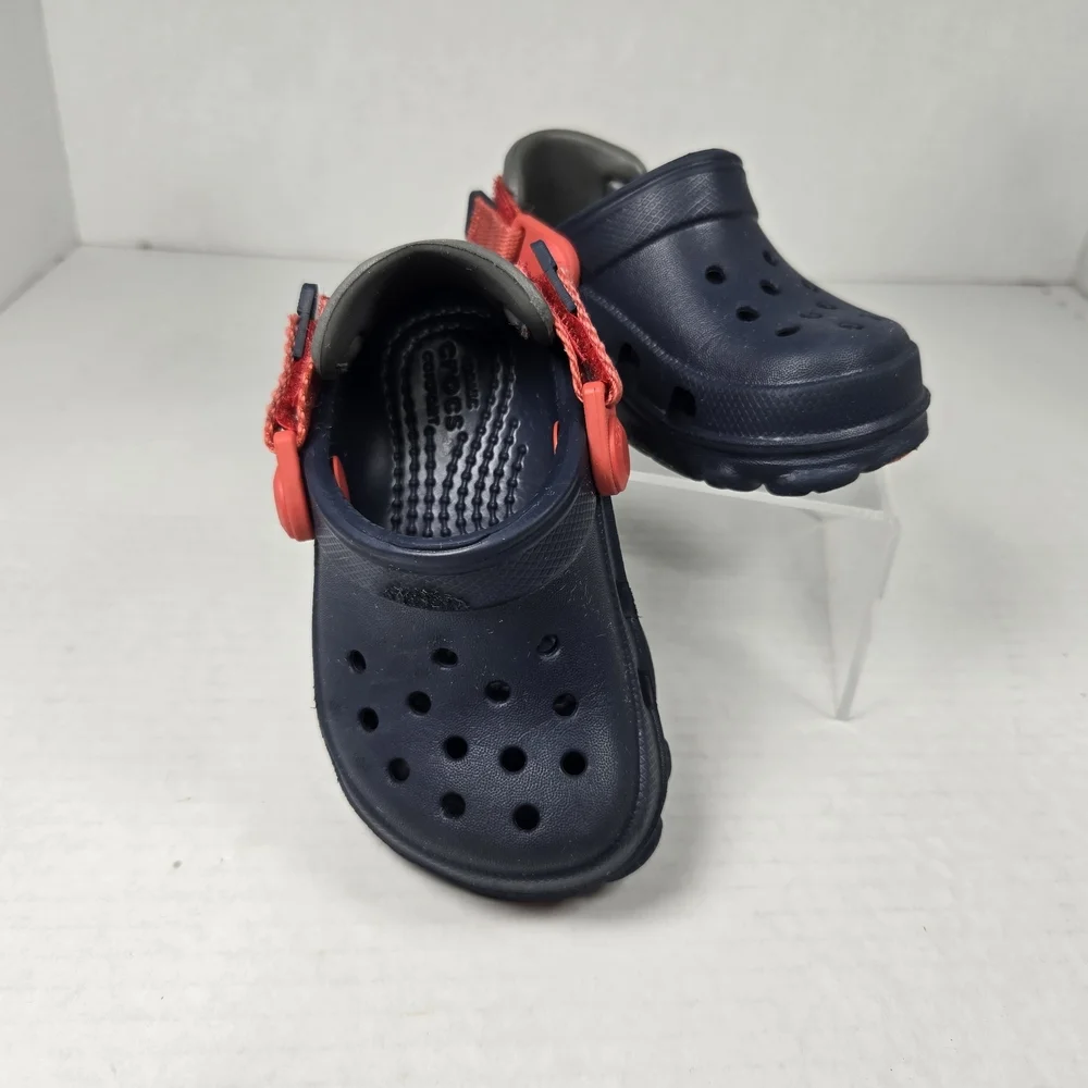 Crocs Kids All-Terrain Navy Red Clogs Slipon Sandals Unisex Sz C4 Toddler Baby 4